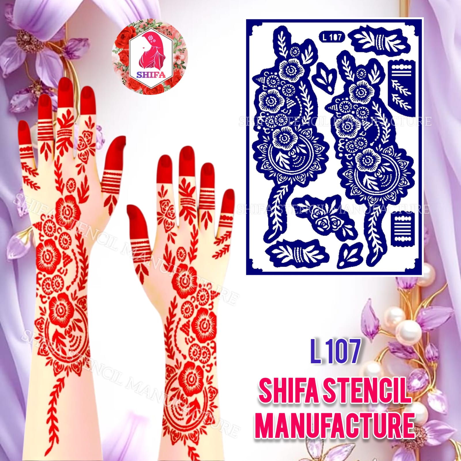 L107 Royal Garden Grandeur Sticker Overview Henna Stencil - Shifa Stencil